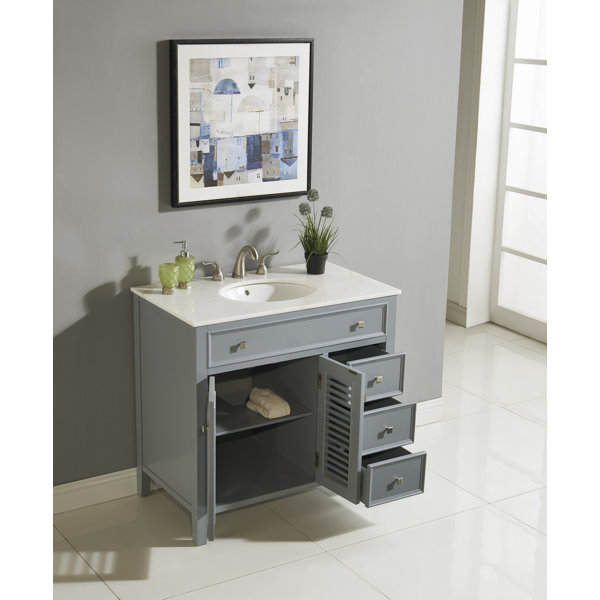 Rosecliff Heights Adelbert 36'' Single Bathroom Vanity with Marble Top